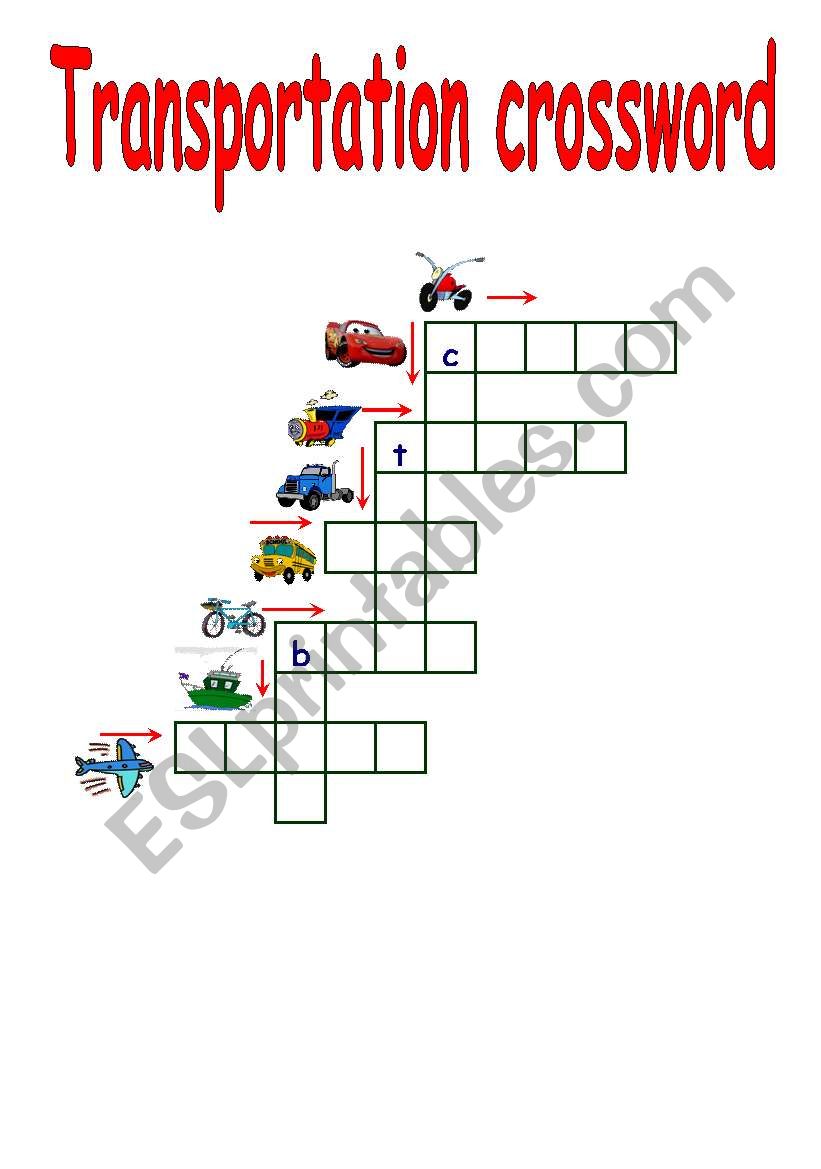 transportation crossword worksheet