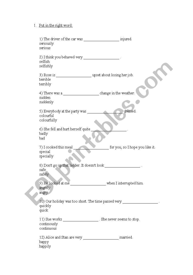 Adjectives and Adverbs worksheet