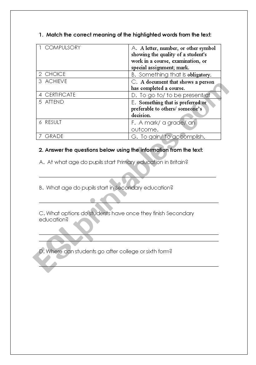 British Educational System two pages