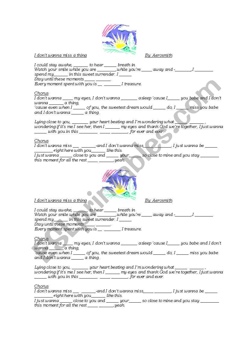 i DONT WANNA MISS A THING worksheet