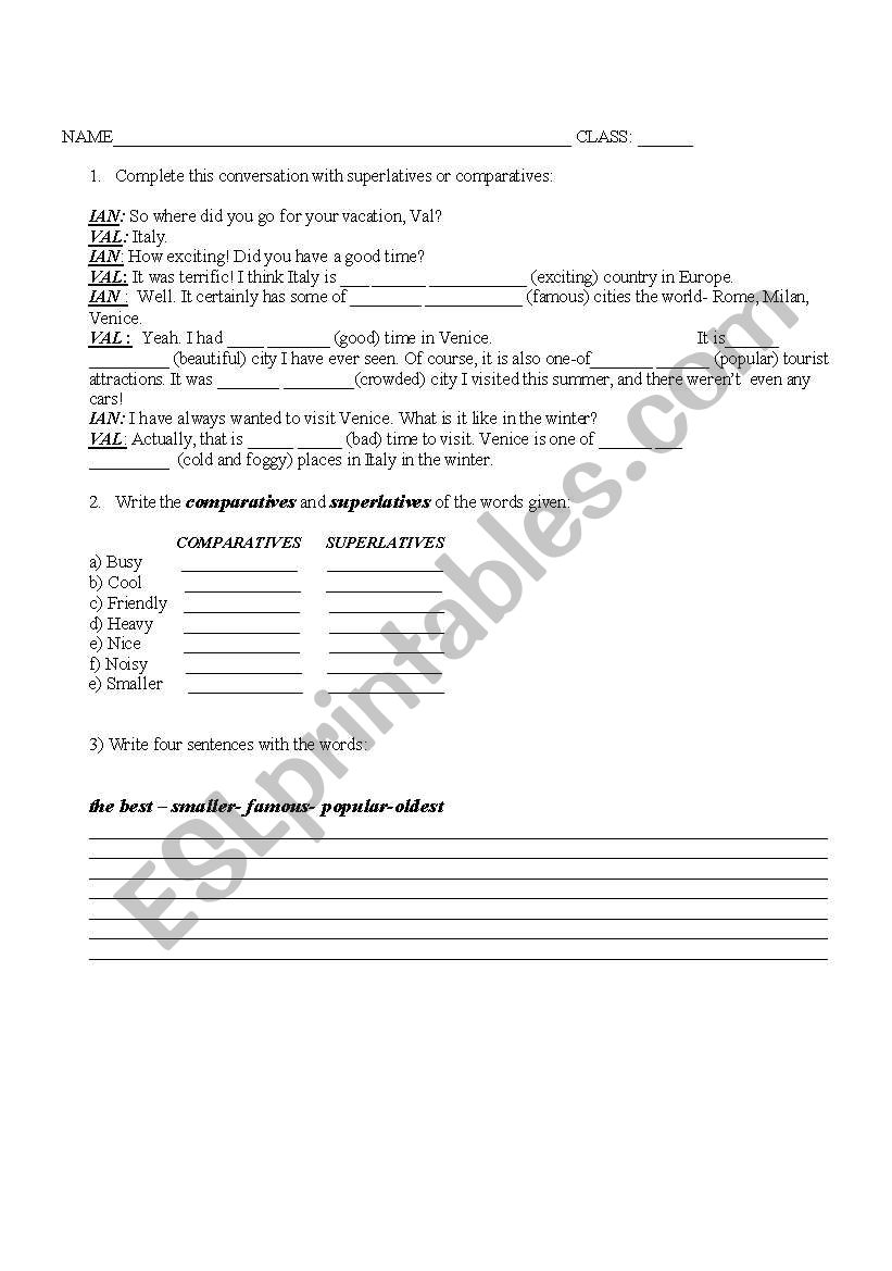 Superlatives and Comparitives worksheet