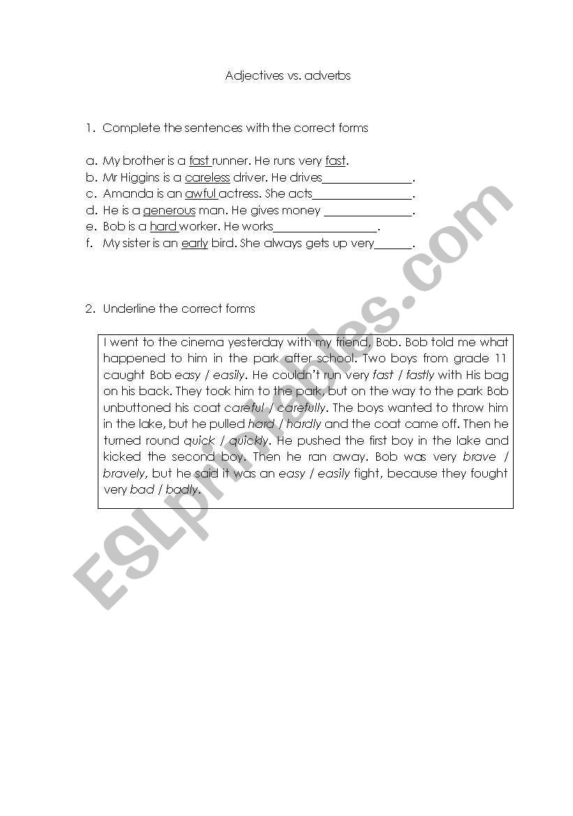 Adjectives vs. adverbs worksheet