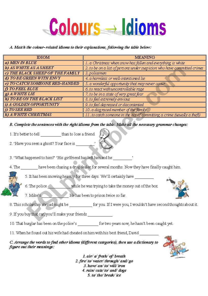 Colours- Idioms worksheet
