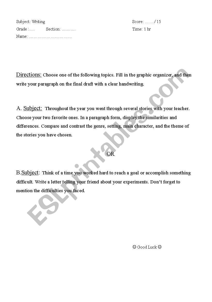 writing Test worksheet