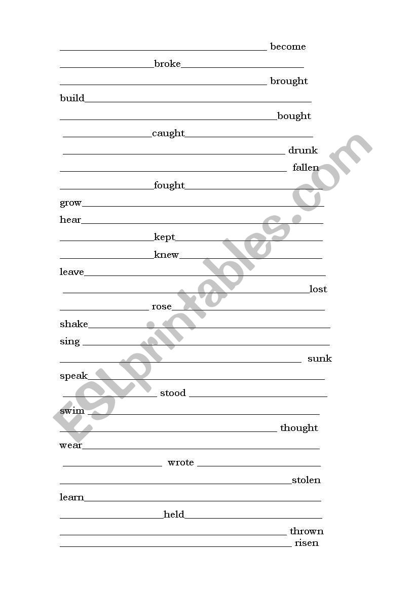 irregular verbs worksheet