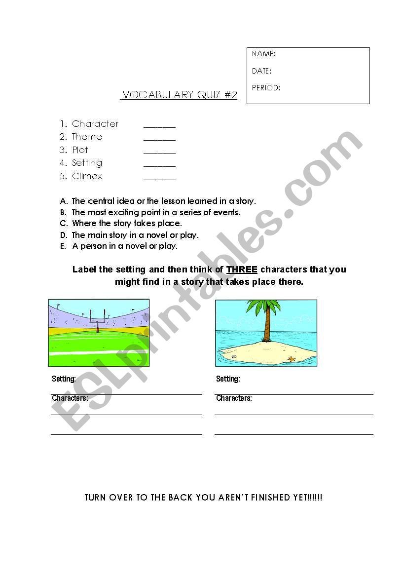 Character and Setting Vocabulary Quiz