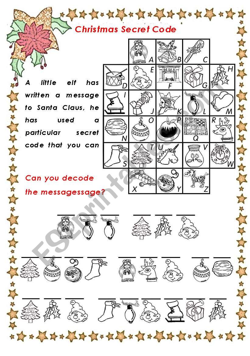 christmas secret code esl worksheet by chiaretta