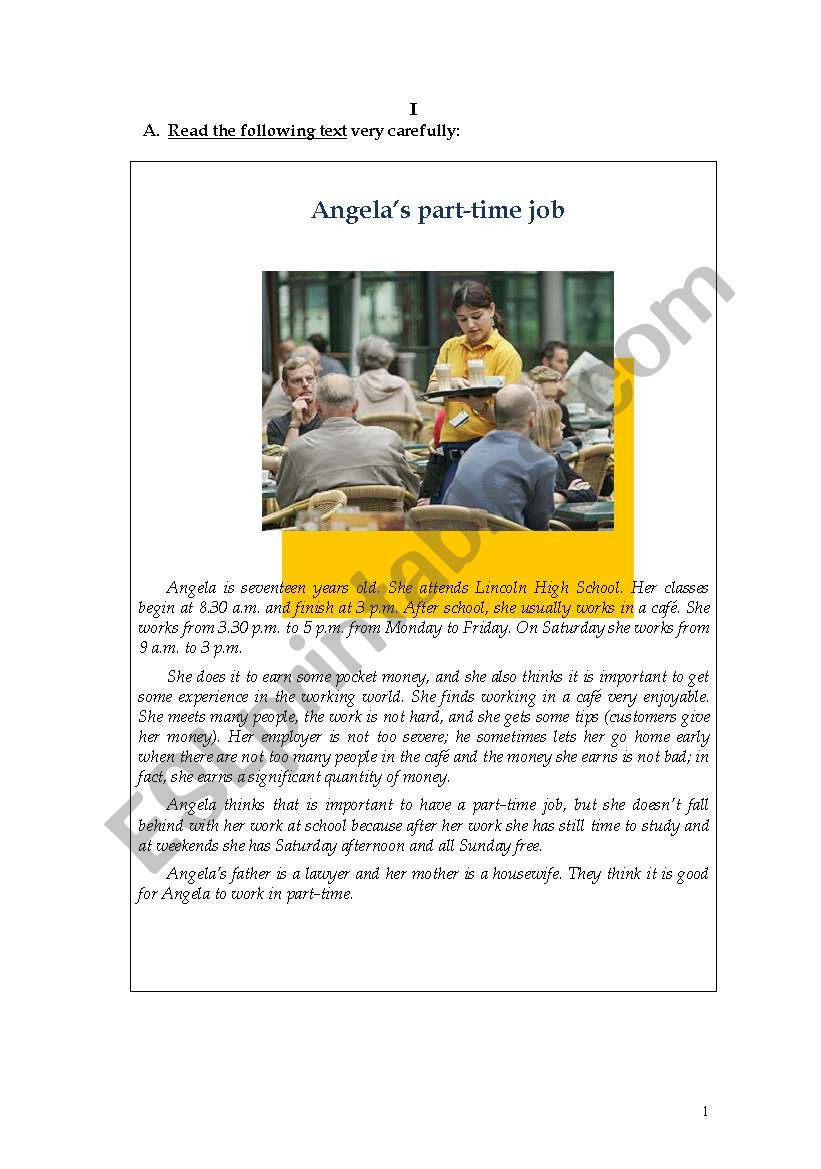 Test - Angelas part time job worksheet