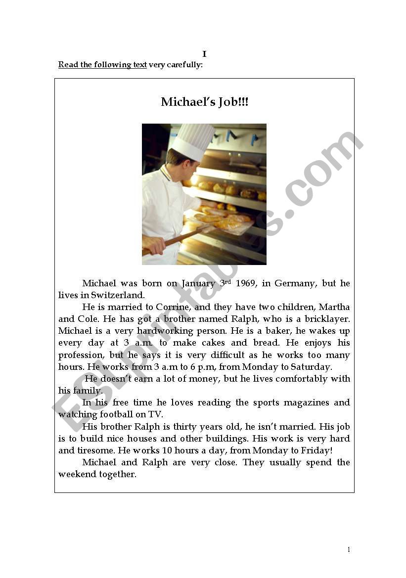 Michaels job worksheet