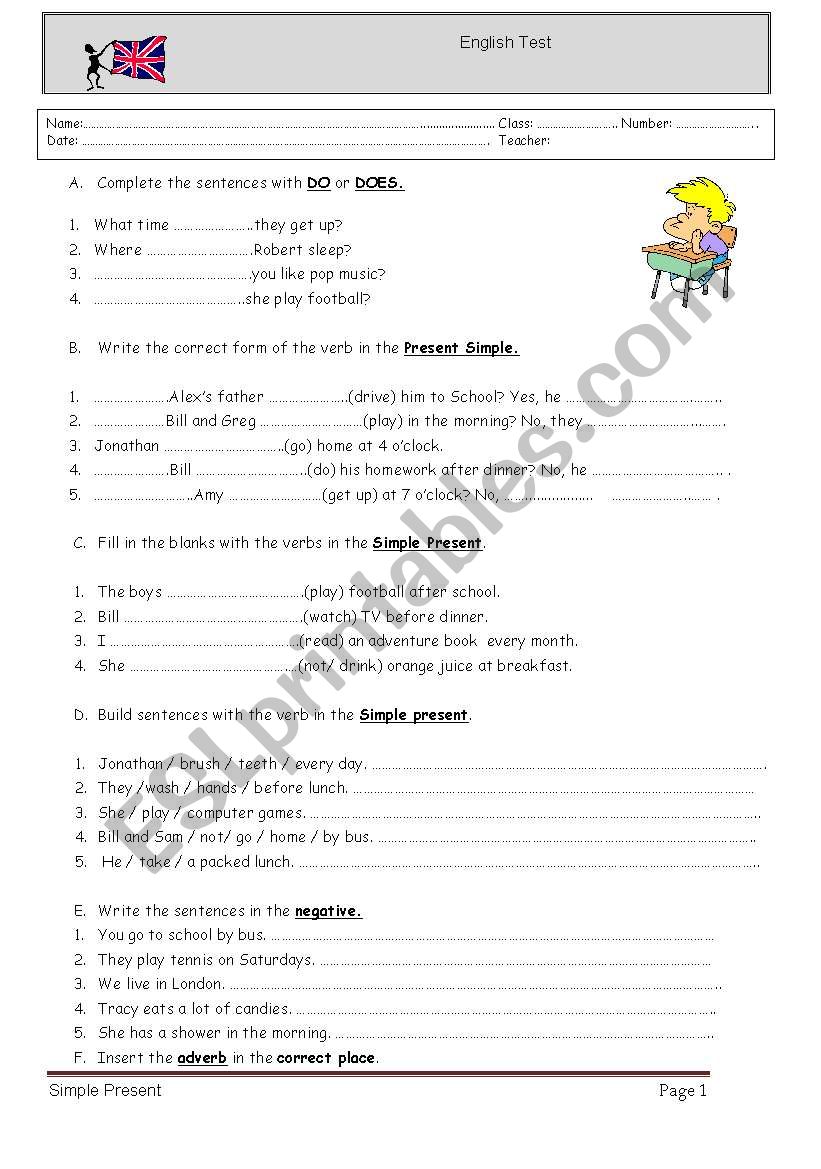 Mini test worksheet