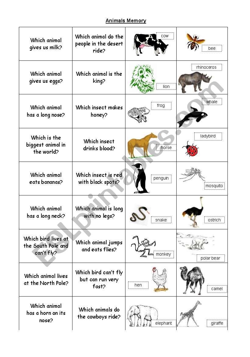 Animals Memory worksheet