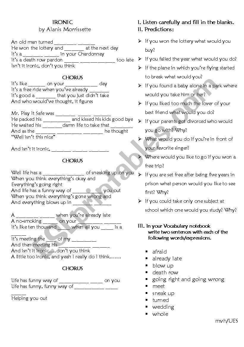 conditionals + ironies worksheet