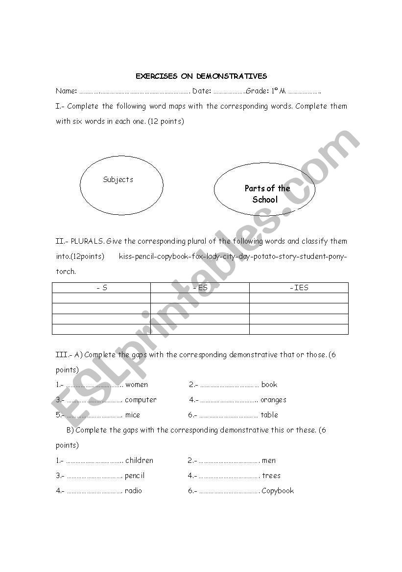demonstrative exercises worksheet
