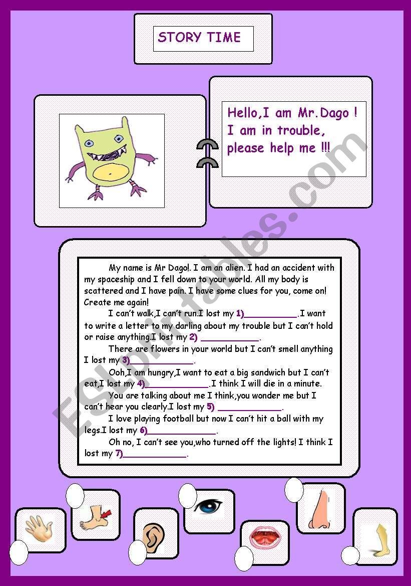 A STORY - BODY PARTS - worksheet