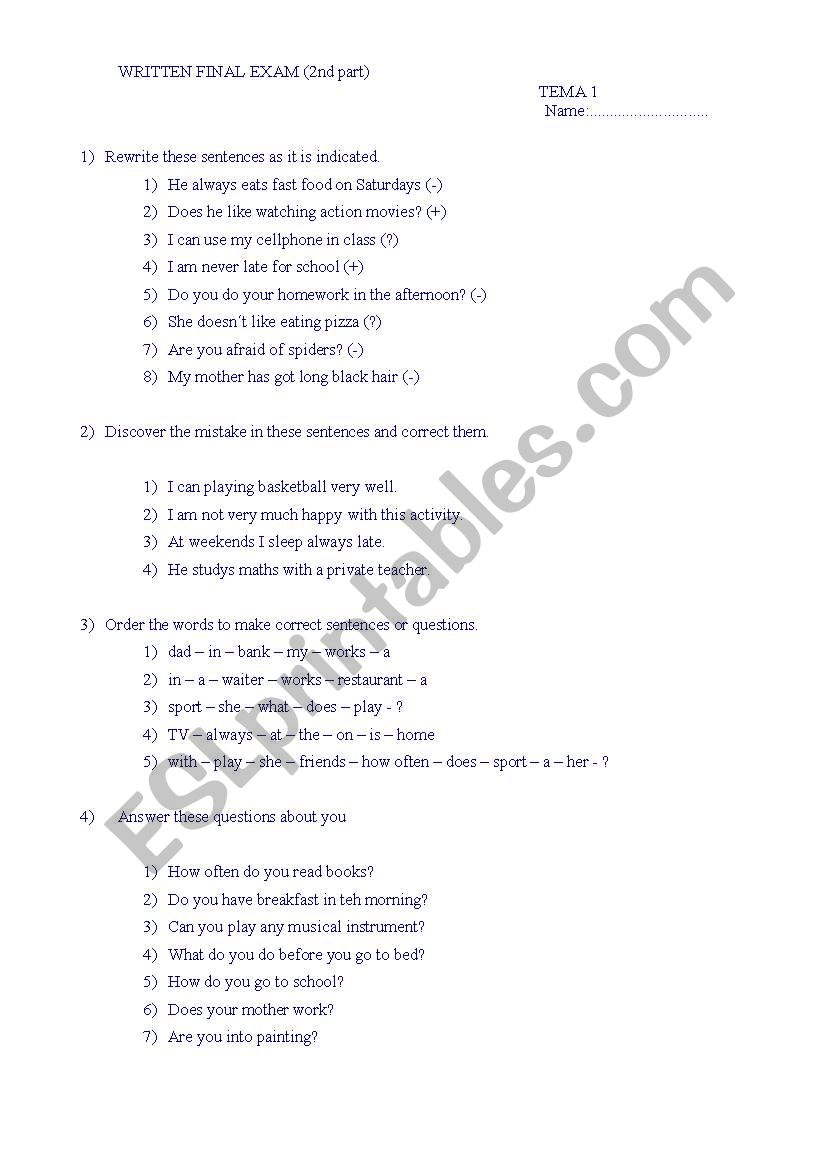 Present simple worksheet worksheet