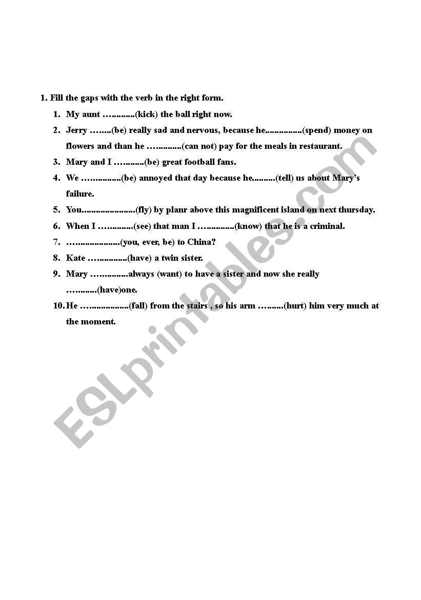 Tenses Exercises  worksheet