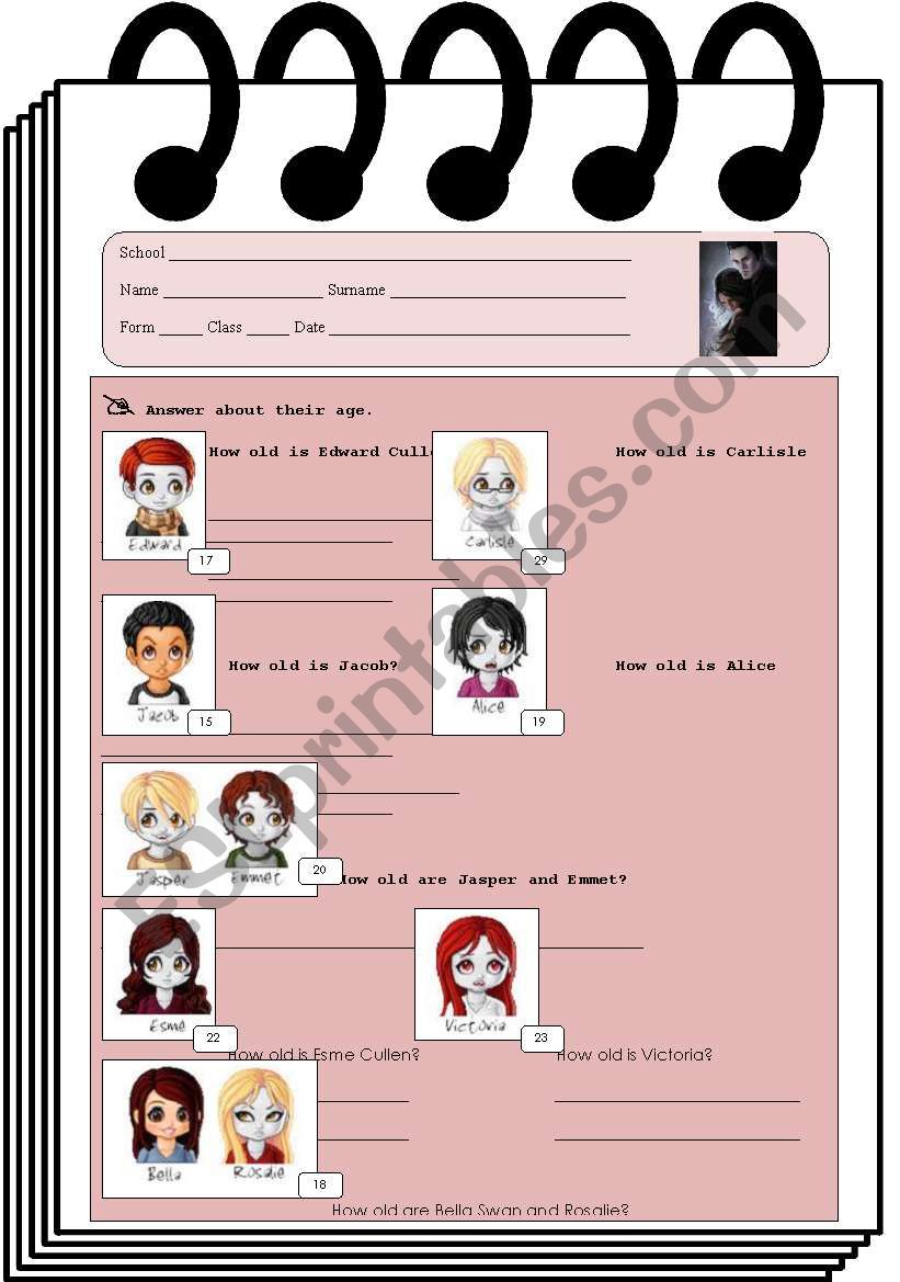 Twilight Characters Age worksheet