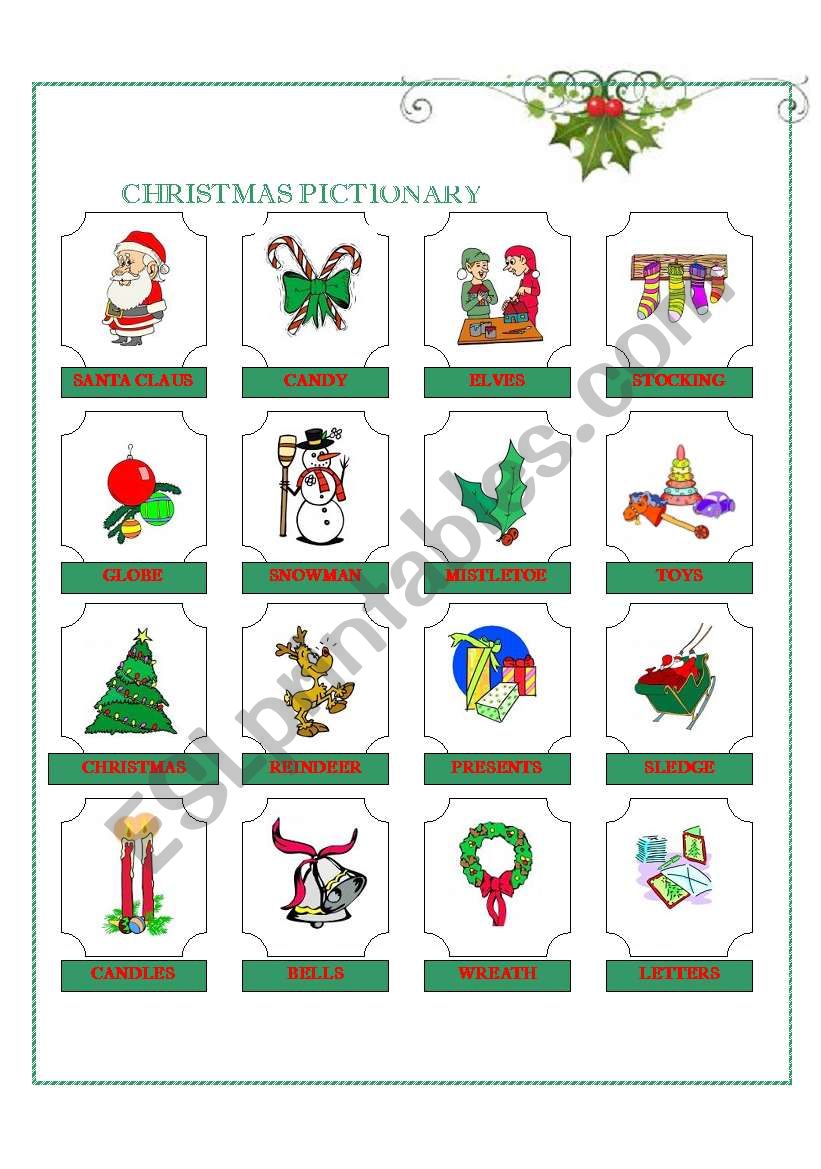 Christmas pictionary worksheet