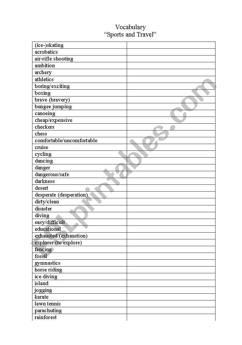 Sport&Travel worksheet