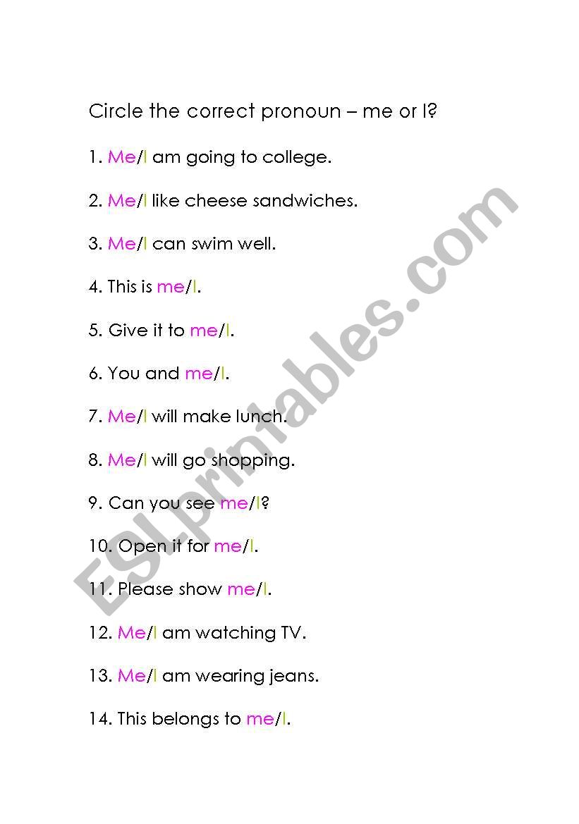 Circle the correct pronoun worksheet