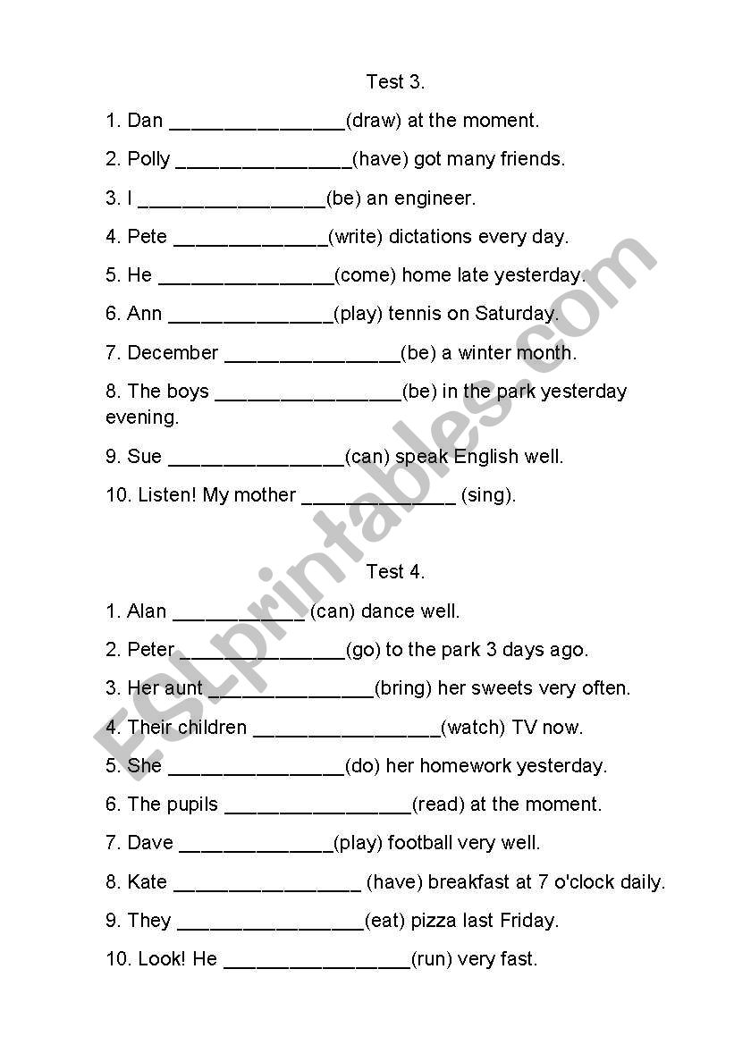 Tests worksheet