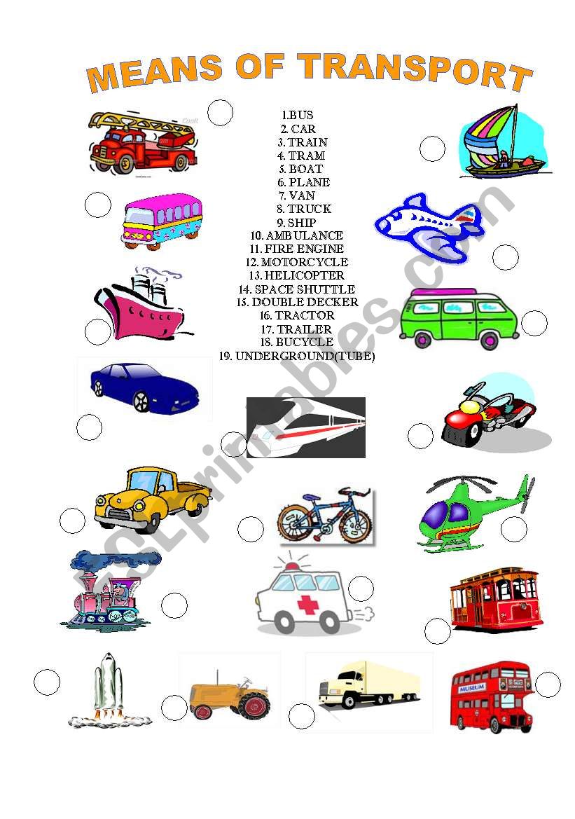 MEANS OF TRANSPORT worksheet