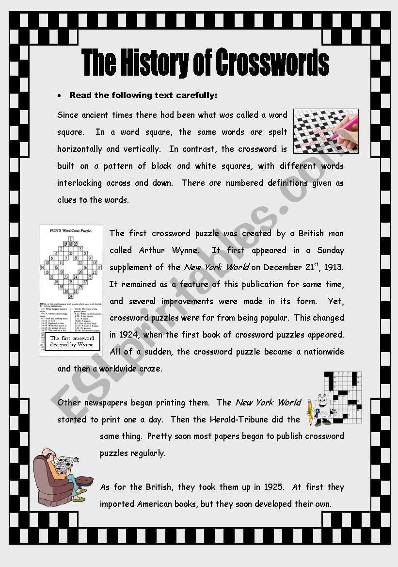 The History of Crosswords - 2 pages + key