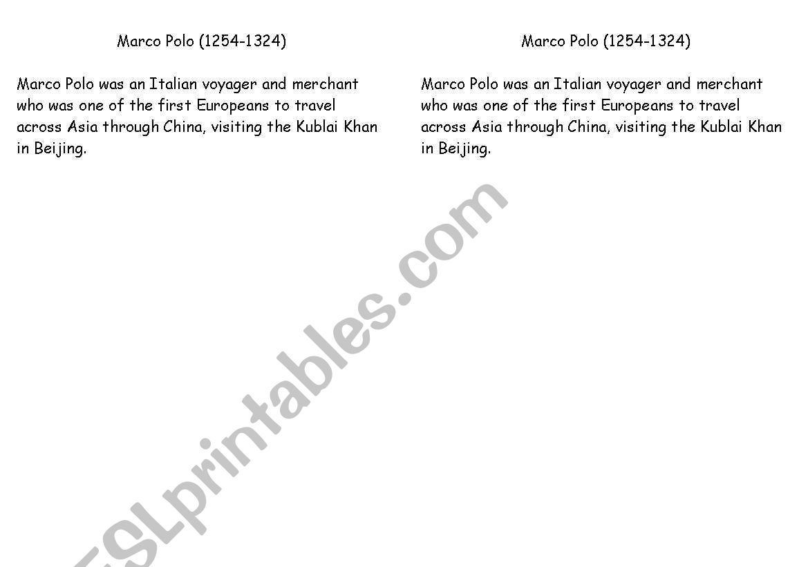 Marco Polo worksheet