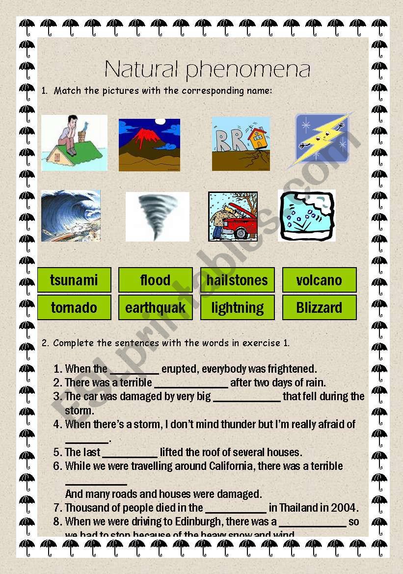 Natural phenomena worksheet