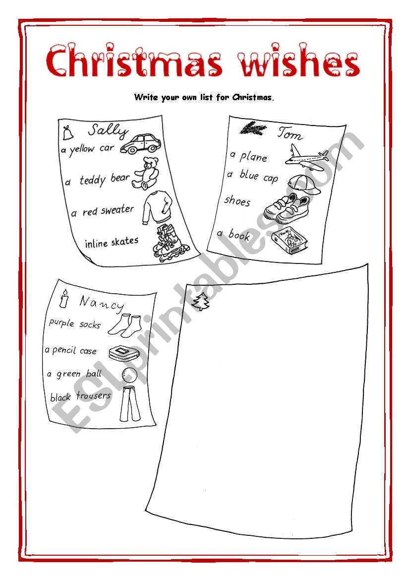 Christmas wishes worksheet