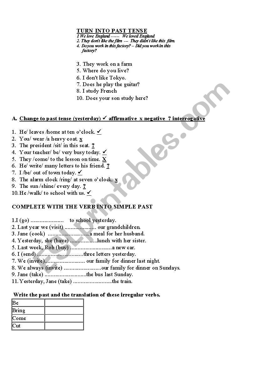 SIMPLE PAST worksheet