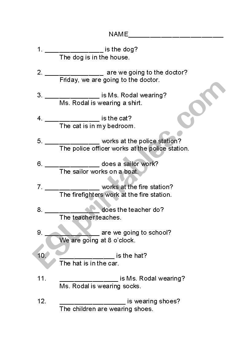 W Questions worksheet