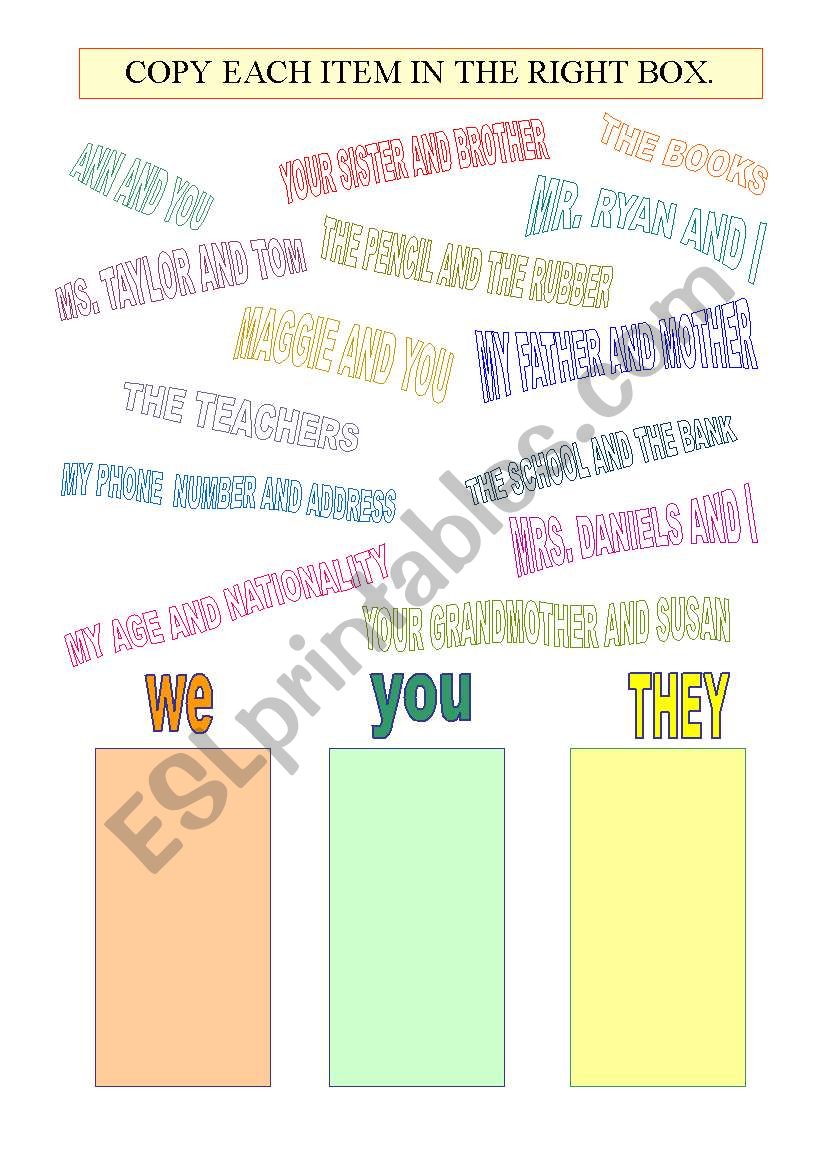 WE YOU THEY worksheet