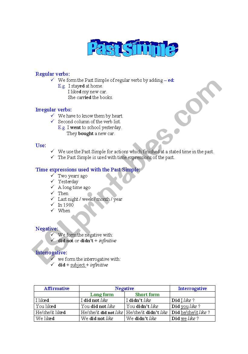 Past Simple worksheet