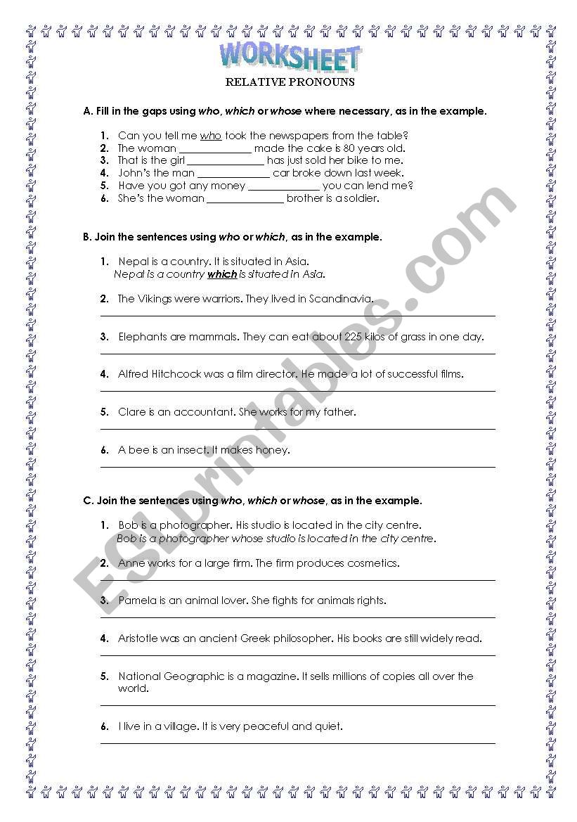 Relative Pronouns worksheet