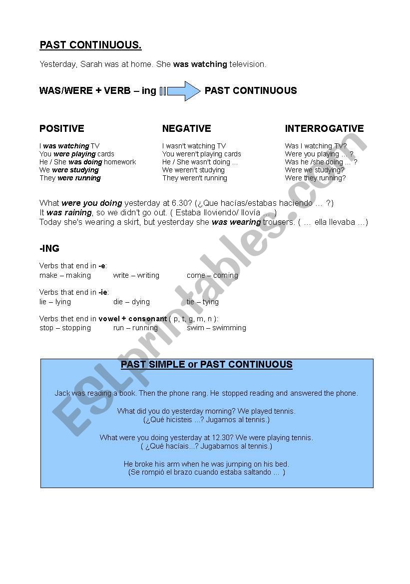 past continuous worksheet