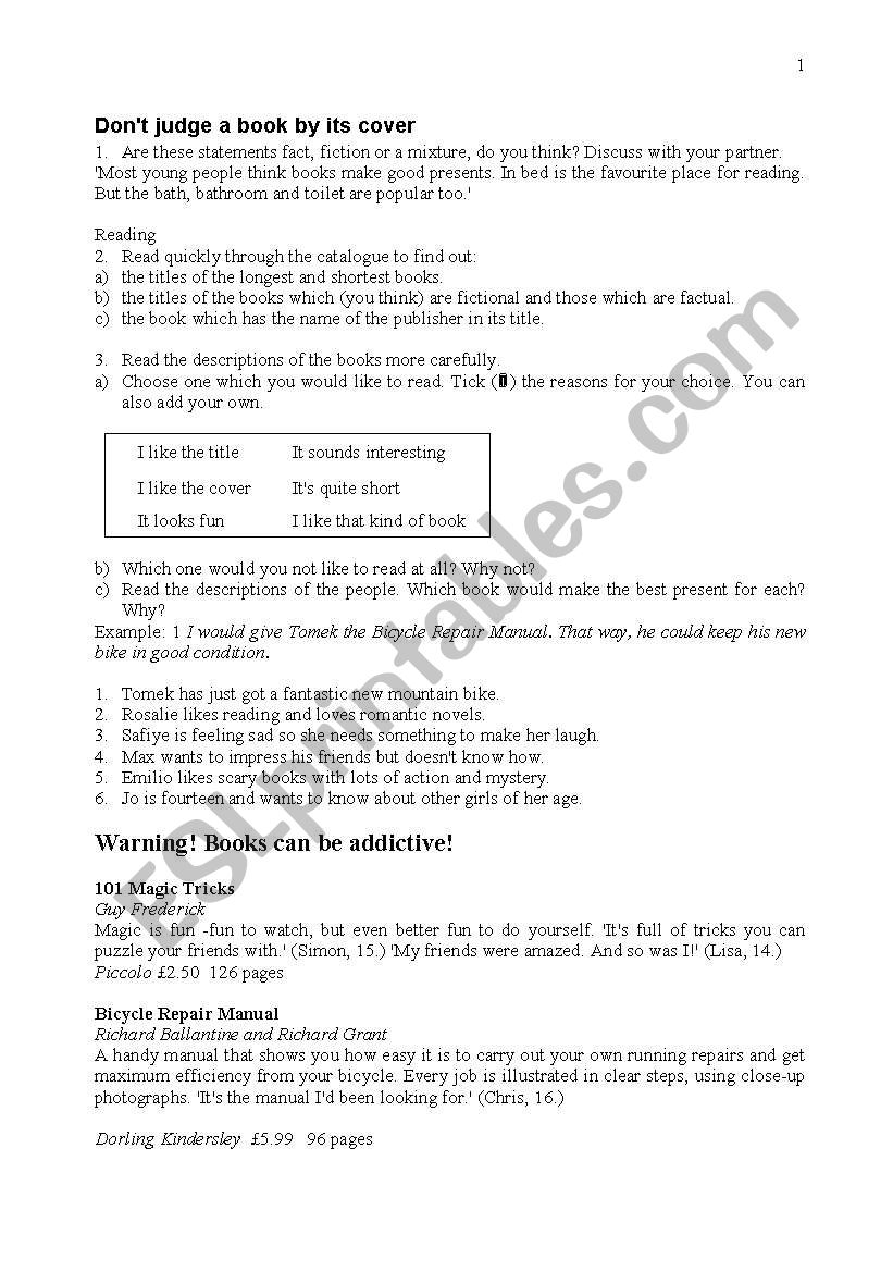 reading- pet exam worksheet