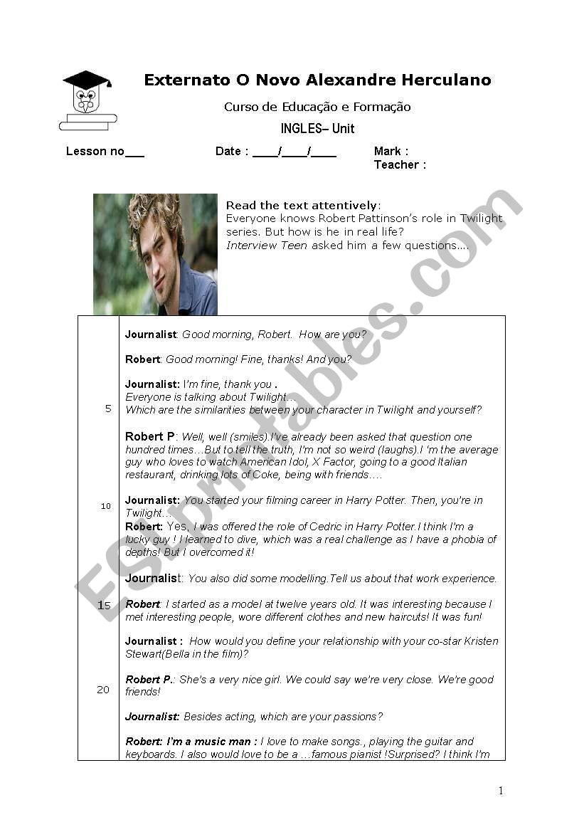 Written English Test worksheet