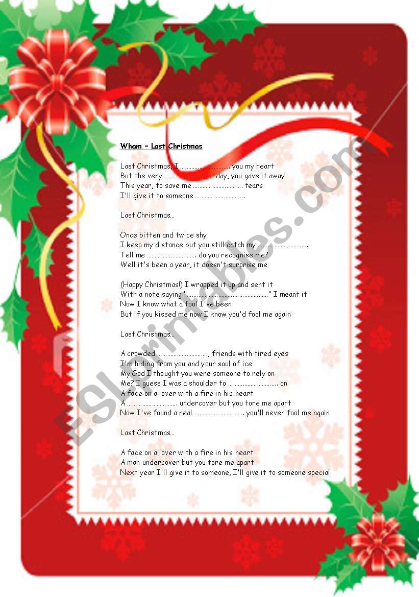 Wham - Last Christmas worksheet