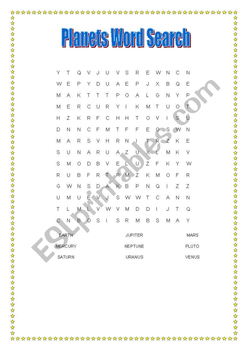 planets word search worksheet