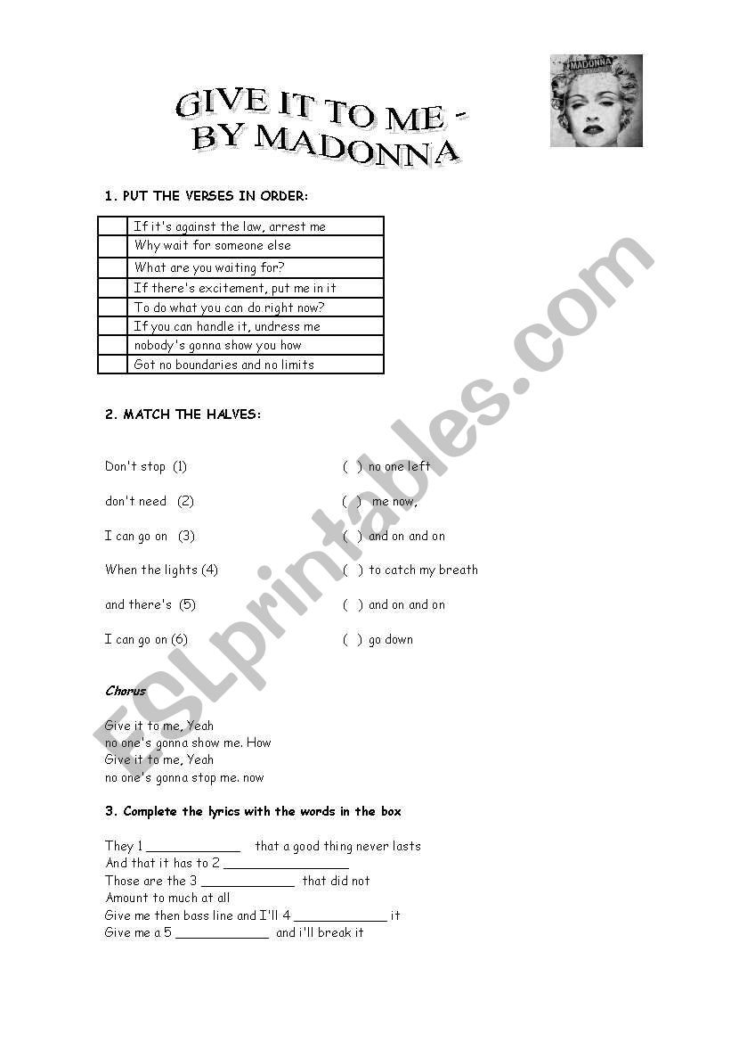 GIVE IT TO ME worksheet