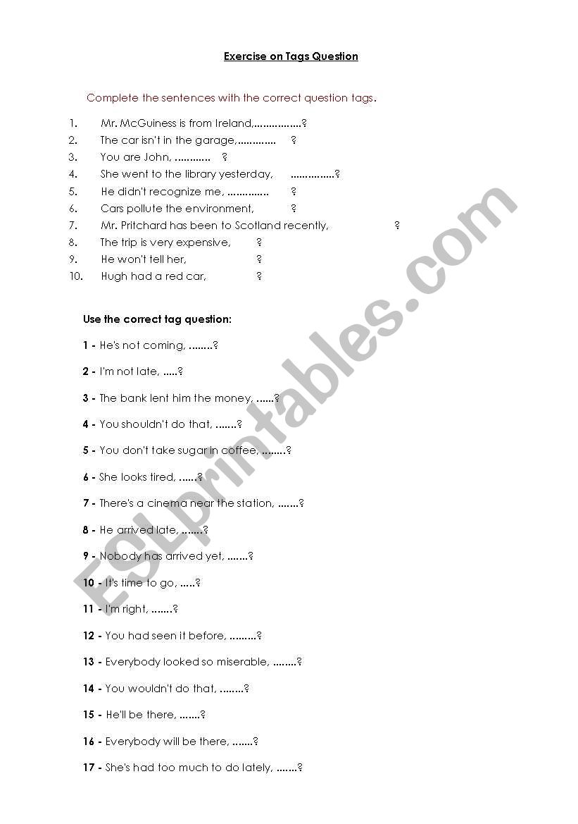 TAG QUESTIONS worksheet