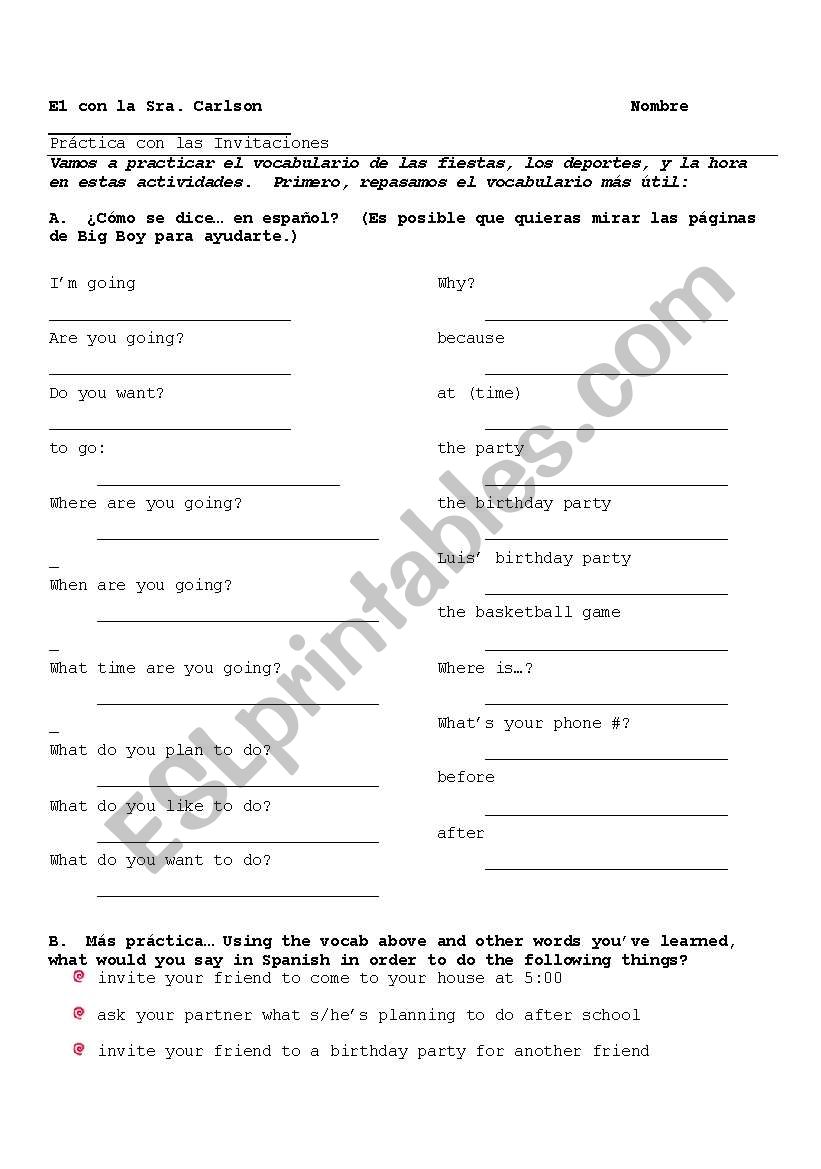 Making invitations worksheet