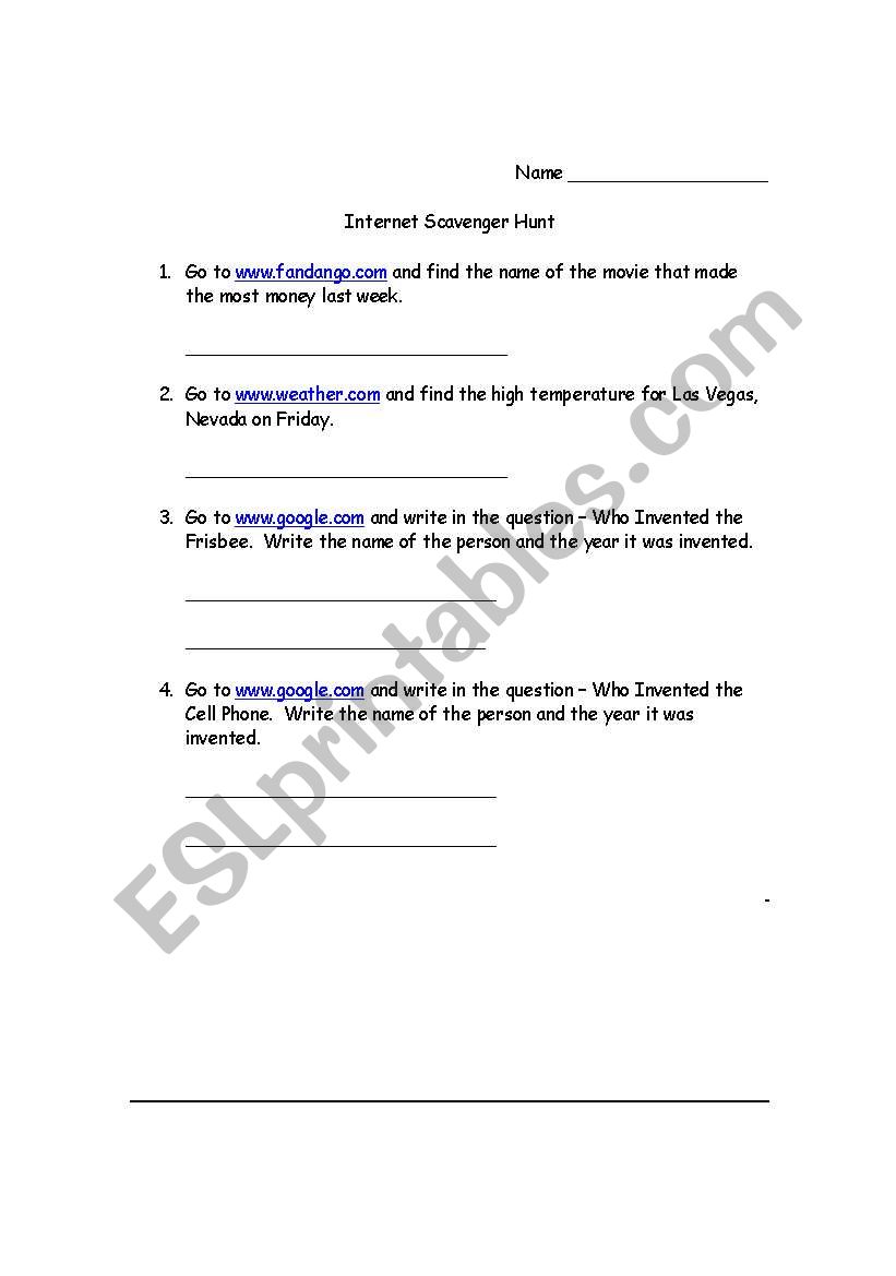 Savenger Hunt #3 worksheet