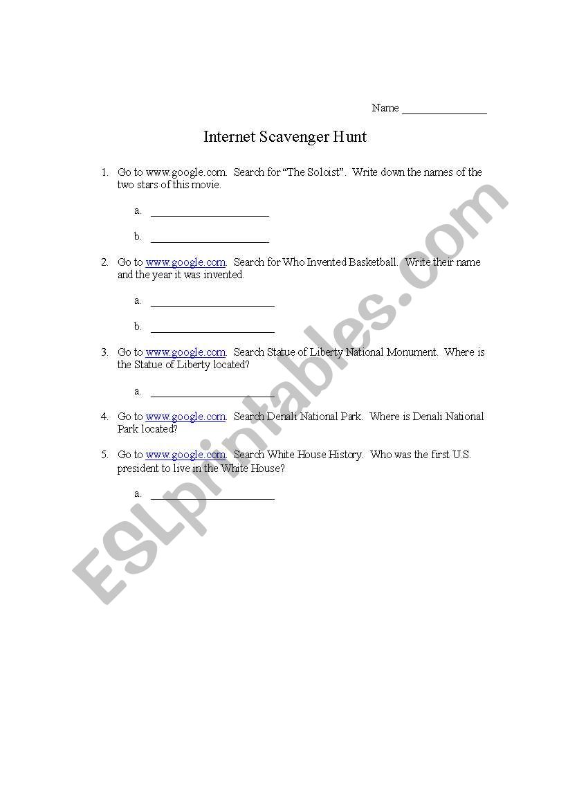 Scavenger Hunt #4 worksheet