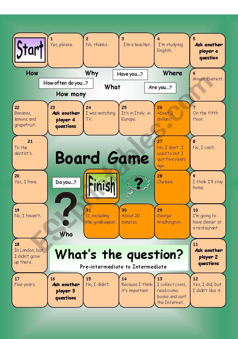 Board Game - What´s the Question (Medium) - ESL worksheet by PhilipR