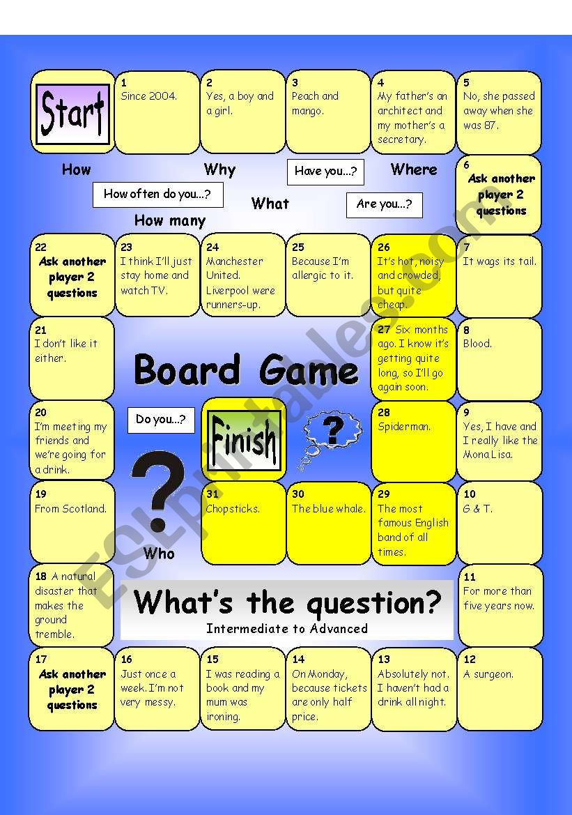 Board Game - What´s the Question (Hard) - ESL worksheet by PhilipR