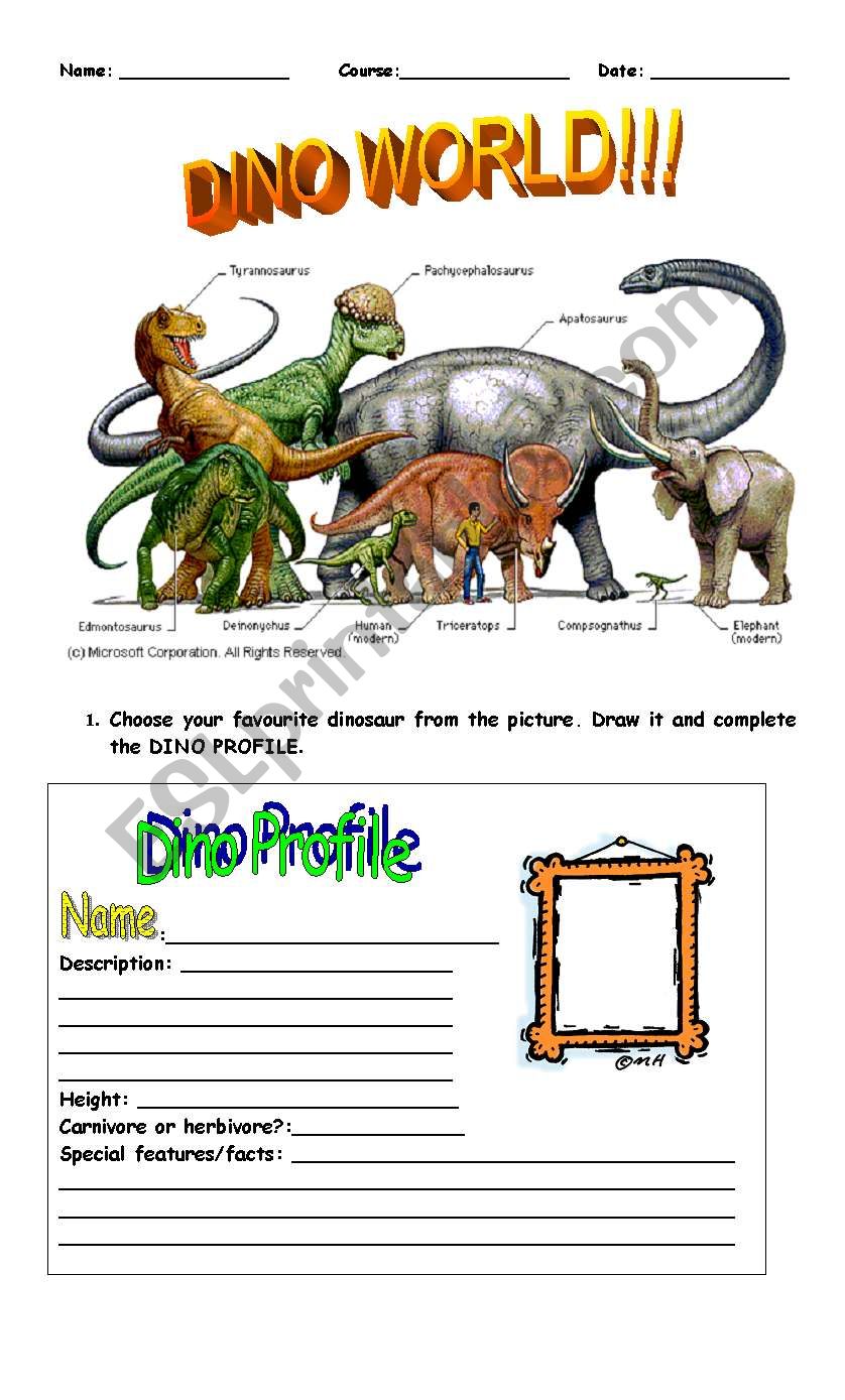 DINO WORLD!! worksheet