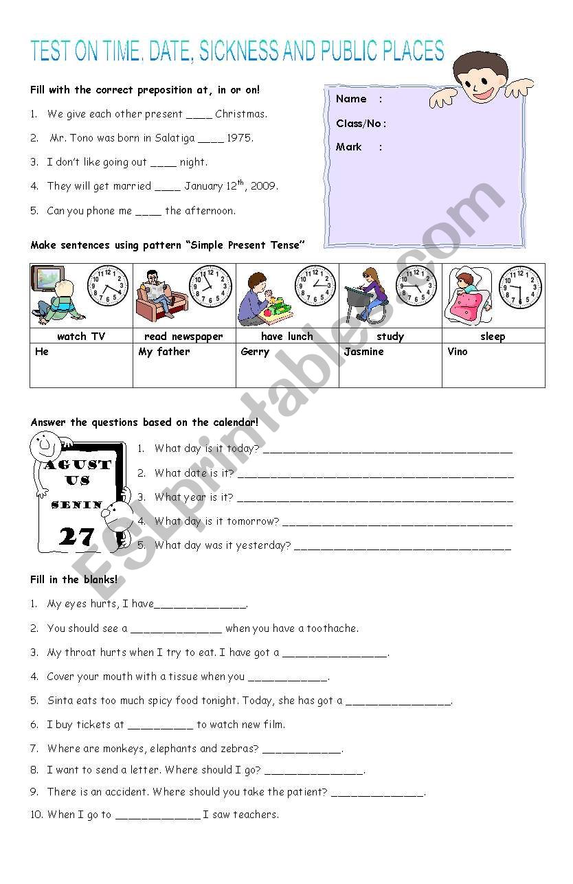 test worksheet