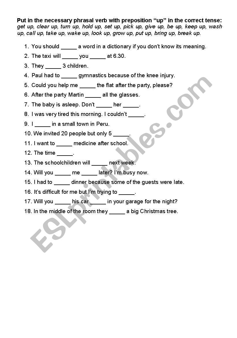 phrasal verbs with UP worksheet
